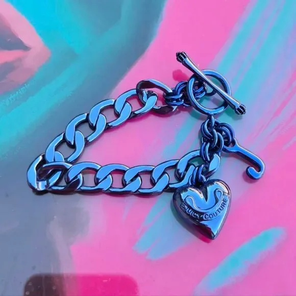 Juicy Couture Y2K Rare Metallic Blue Charm Puffy Heart Vintage Starter Bracelet - Picture 3 of 9